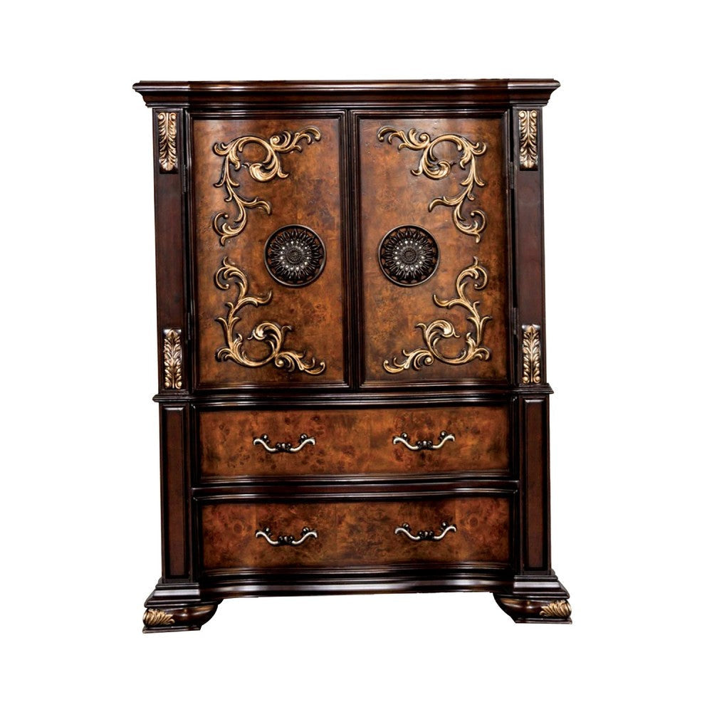Iliana Tall Dresser Chest | 6 Drawers | Ornate Oak & Dark Cherry Brown