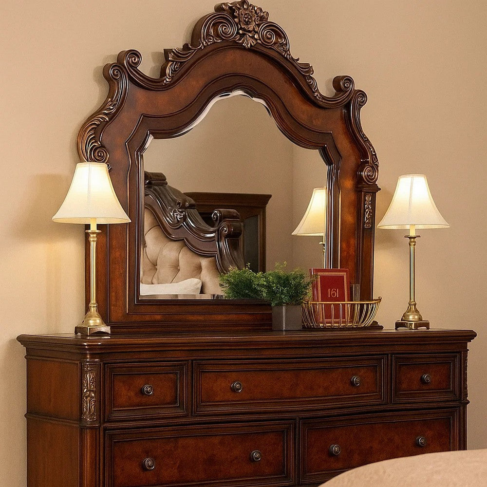Iliana Dresser Mirror | Beveled Glass | Ornate Oak & Dark Cherry Brown | 48x54 BM340920