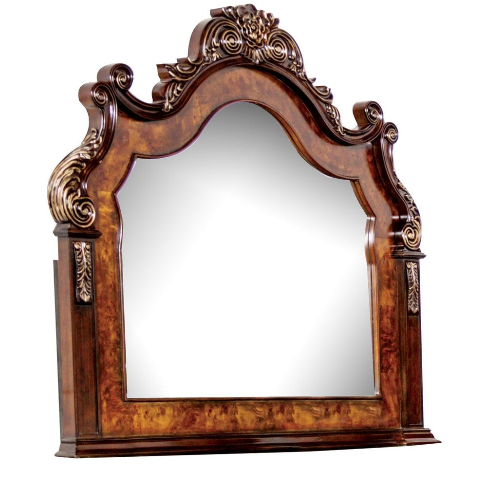 Iliana Dresser Mirror | Beveled Glass | Ornate Oak & Dark Cherry Brown | 48x54 BM340920