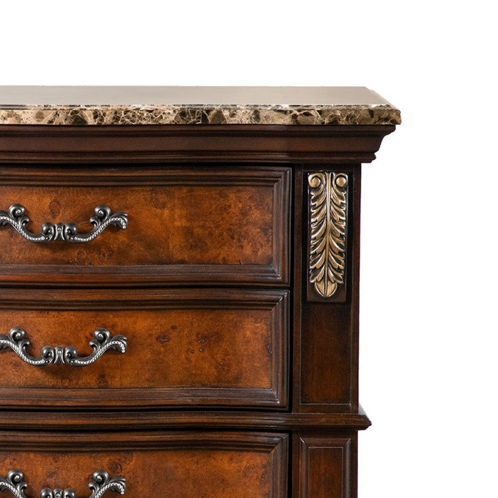 Iliana Nightstand | 3 Drawers | Ornate Oak & Dark Cherry Brown | 33’’ BM340921