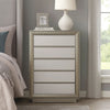 Vino 5 Drawer Tall Dresser Chest | Plinth Base Gray Wood w Silver Trim