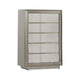 Vino 5 Drawer Tall Dresser Chest | Plinth Base Gray Wood w Silver Trim