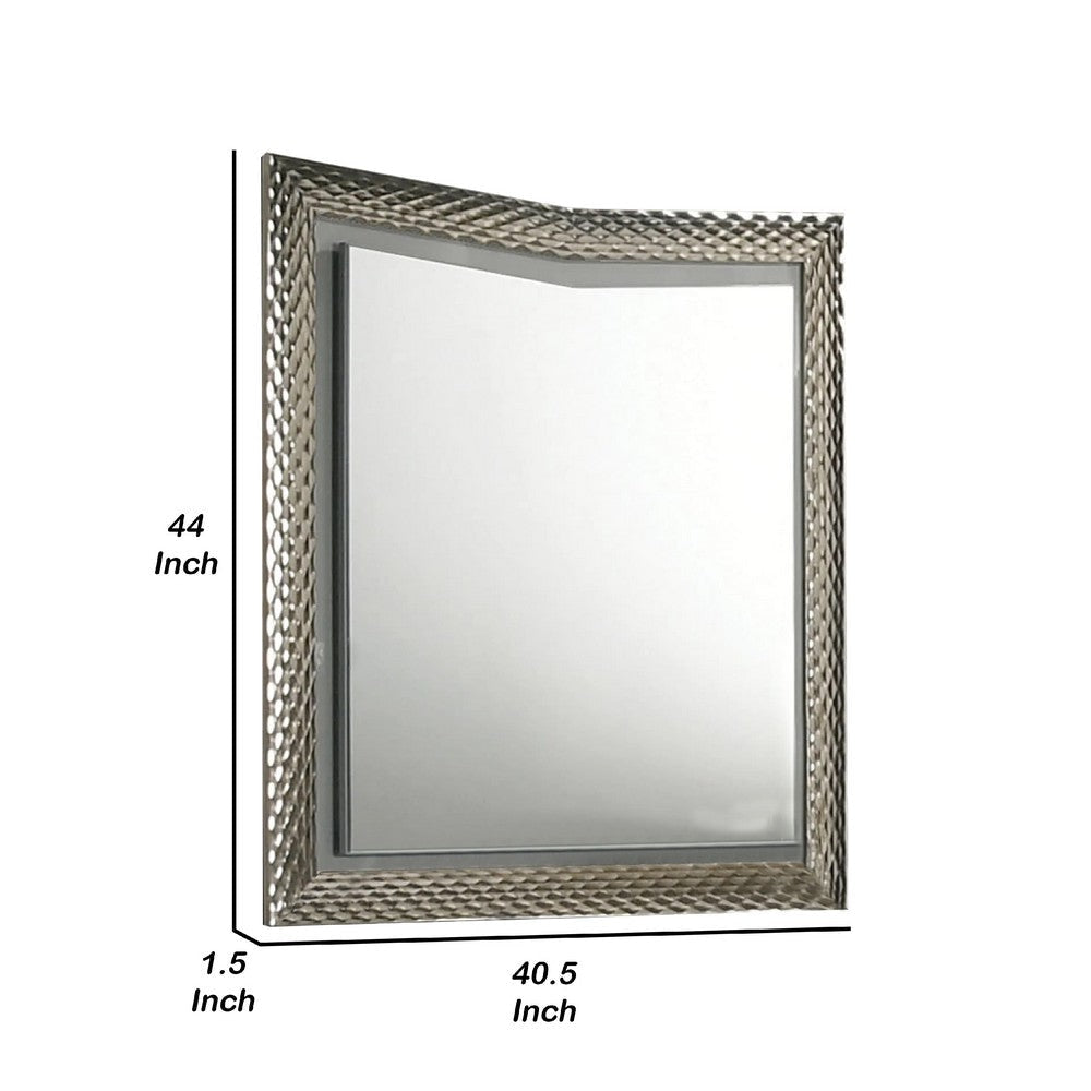 Vino 41 x 44 Dresser Mirror w LED | Glam Gray Wood | Silver Trim BM340924