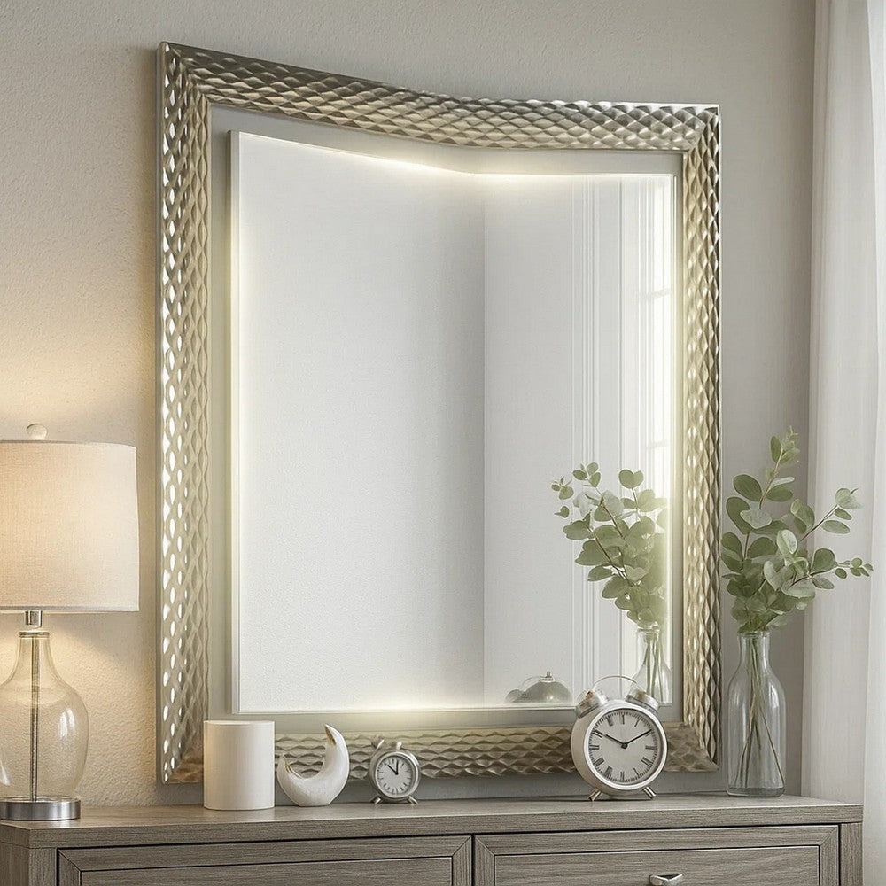 Vino 41 x 44 Dresser Mirror w LED | Glam Gray Wood | Silver Trim BM340924