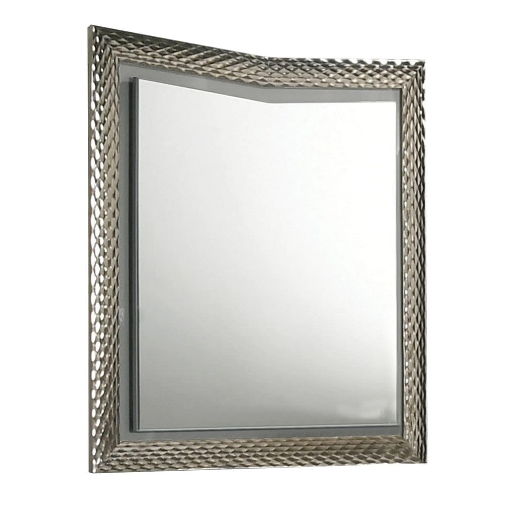 Vino 41 x 44 Dresser Mirror w LED | Glam Gray Wood | Silver Trim BM340924