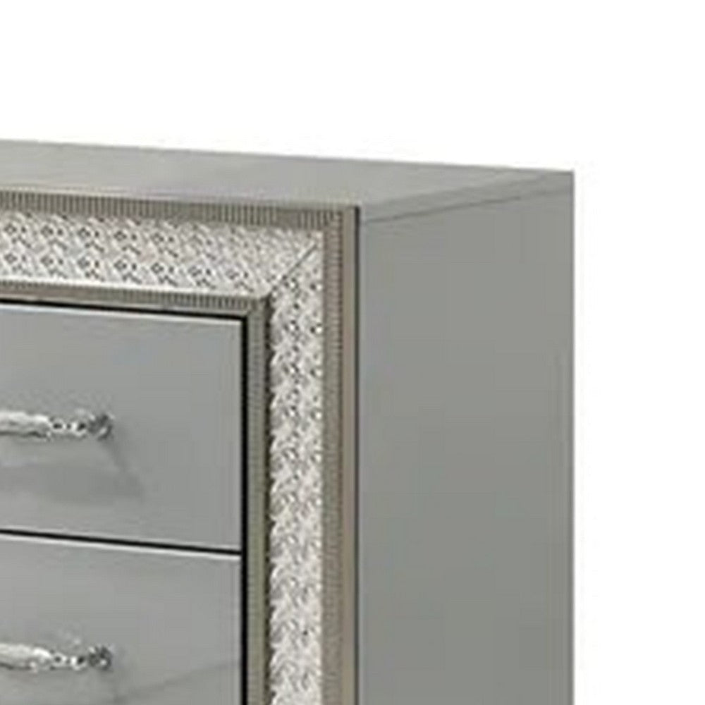Cyl Nightstand w 2 Drawers | Scale Molding Trim | Metallic Gray Wood BM340925