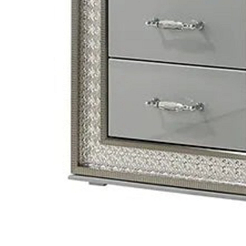 Cyl Nightstand w 2 Drawers | Scale Molding Trim | Metallic Gray Wood BM340925