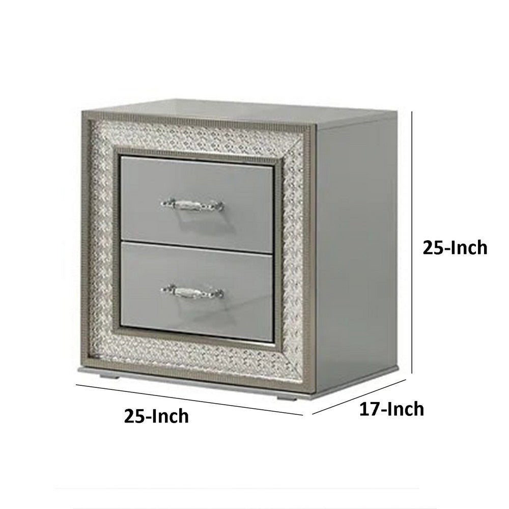 Cyl Nightstand w 2 Drawers | Scale Molding Trim | Metallic Gray Wood BM340925