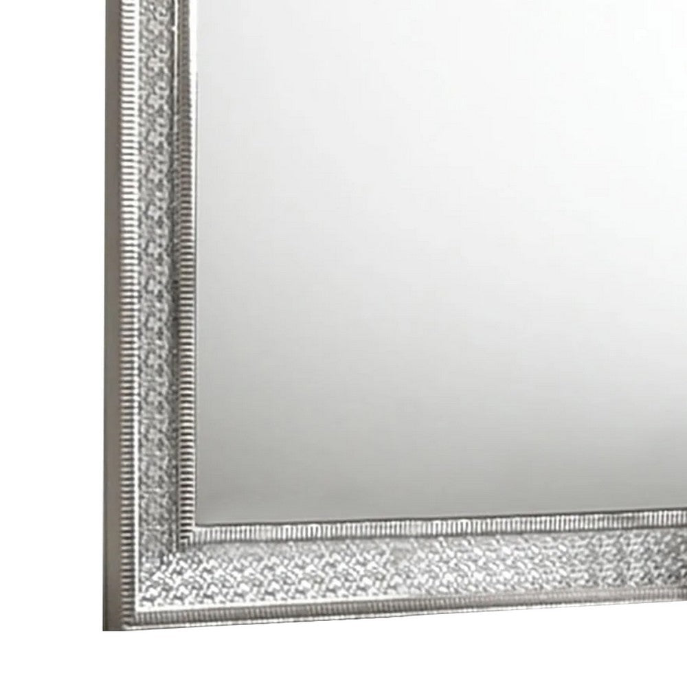 Cyl 36 x 41 Dresser Mirror w Scale Molding Trim | Metallic Gray Wood