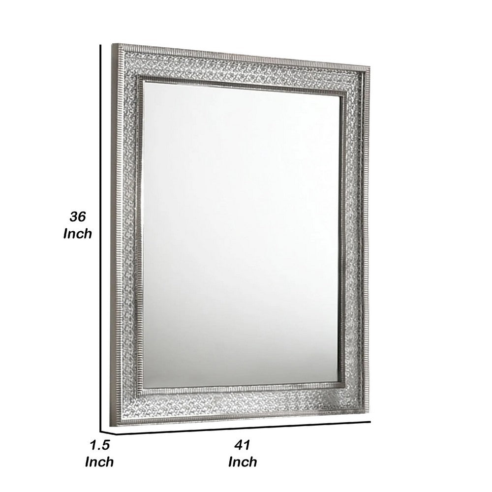 Cyl 36 x 41 Dresser Mirror w Scale Molding Trim | Metallic Gray Wood