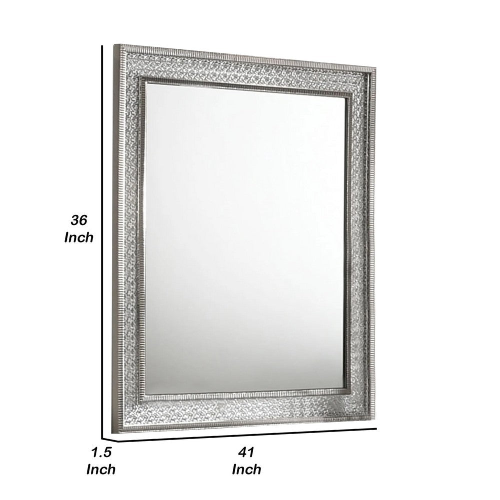 Cyl 36 x 41 Dresser Mirror w Scale Molding Trim | Metallic Gray Wood BM340926