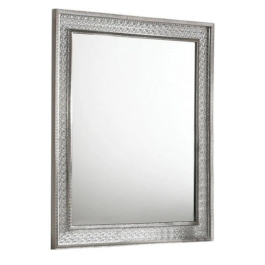 Cyl 36 x 41 Dresser Mirror w Scale Molding Trim | Metallic Gray Wood