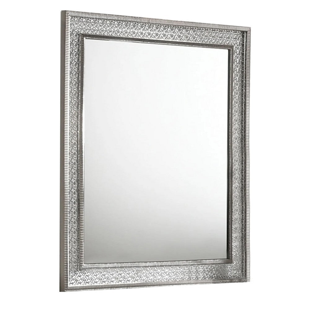 Cyl 36 x 41 Dresser Mirror w Scale Molding Trim | Metallic Gray Wood