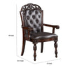 Eva Carved Dining Armchair Set of 2, Brown Tufted Faux Leather, Cherry