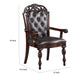 Eva Carved Dining Armchair Set of 2, Brown Tufted Faux Leather, Cherry