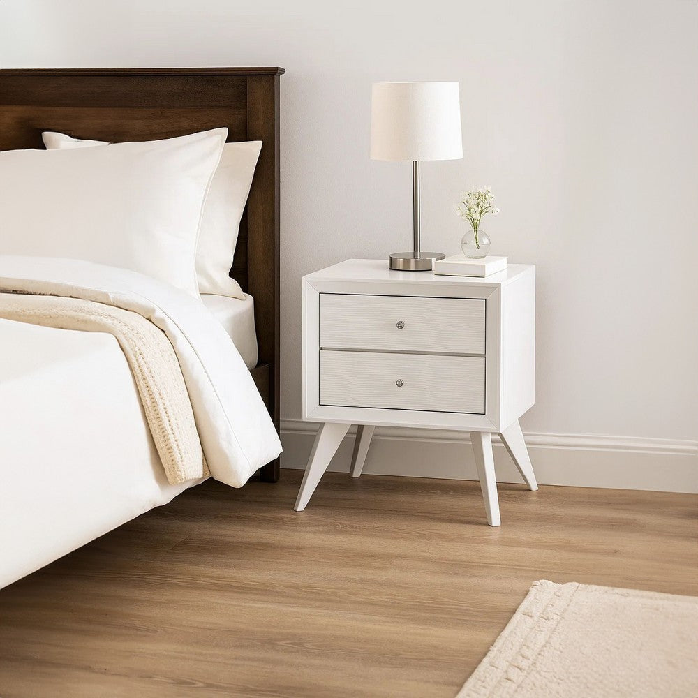 Tory Nightstand | 2 Drawers | White Solid Wood | Bronze Round Knobs BM340934