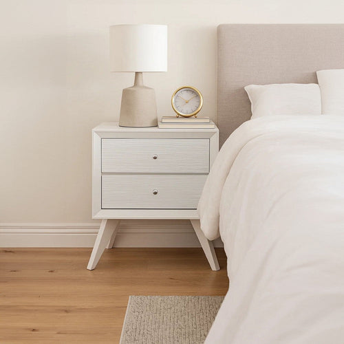 Tory Nightstand | 2 Drawers | White Solid Wood | Bronze Round Knobs