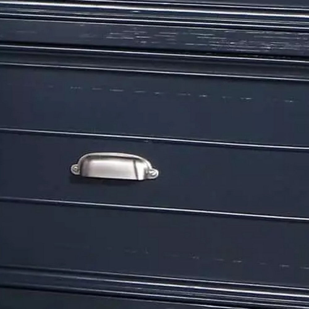 Zeny Nightstand | 1 Cup Handle Drawer w 1 Shelf | Slate Blue Solid Wood BM340936