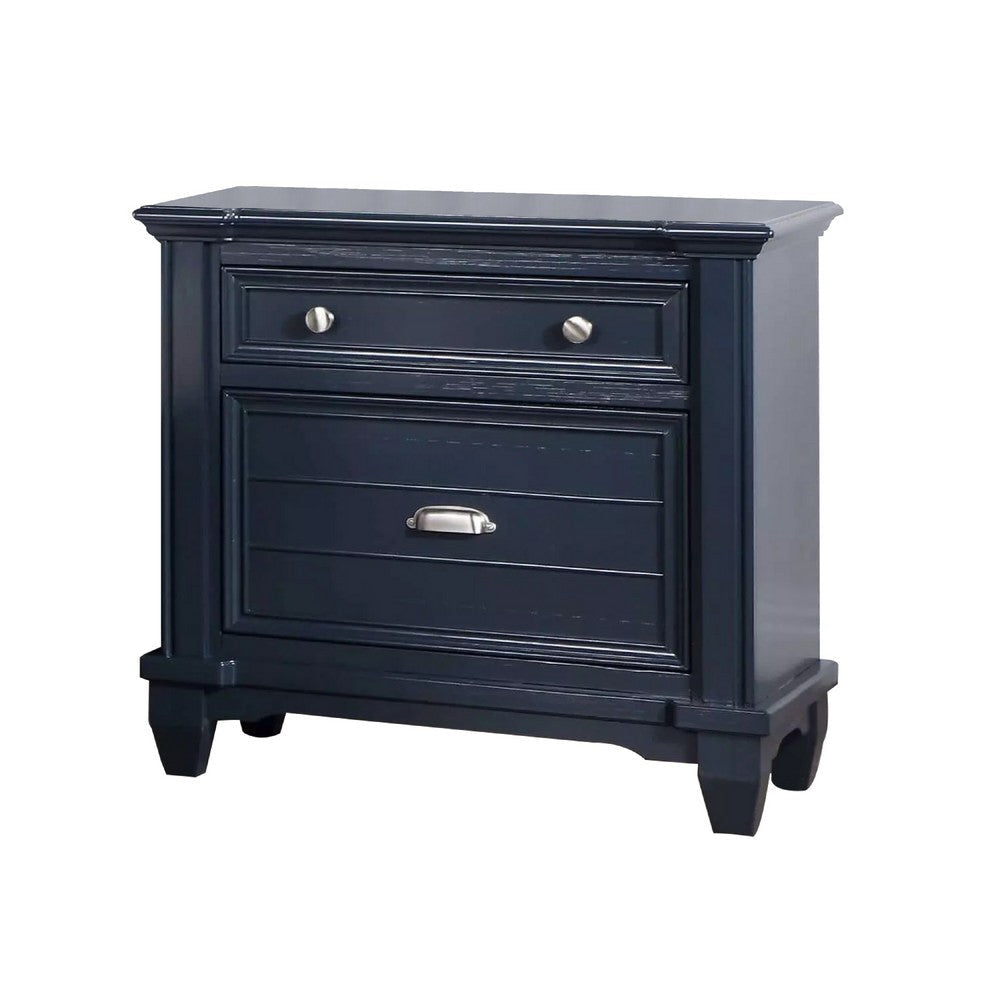 Zeny Nightstand | 1 Cup Handle Drawer w 1 Shelf | Slate Blue Solid Wood BM340936