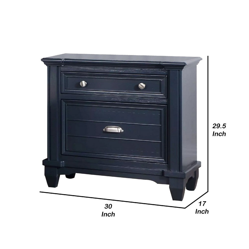 Zeny Nightstand | 1 Cup Handle Drawer w 1 Shelf | Slate Blue Solid Wood BM340936