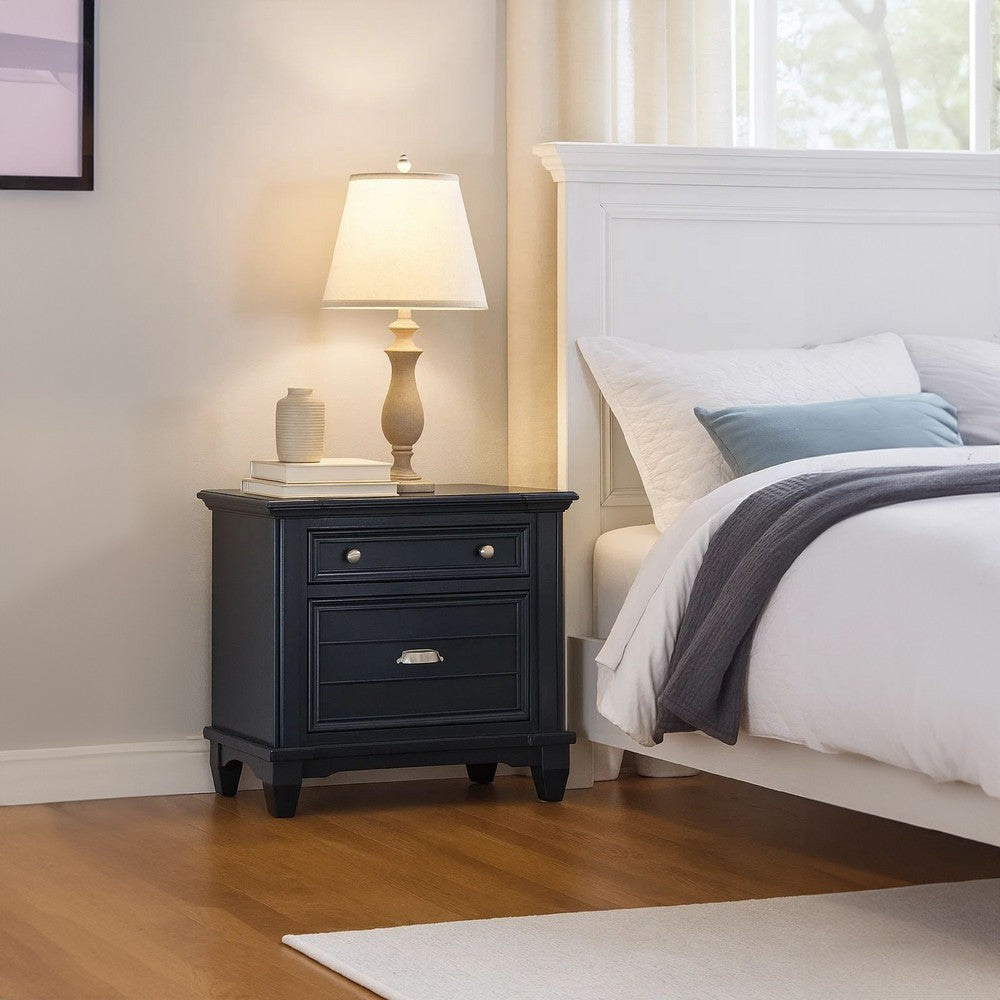 Zeny Nightstand | 1 Cup Handle Drawer w 1 Shelf | Slate Blue Solid Wood BM340936