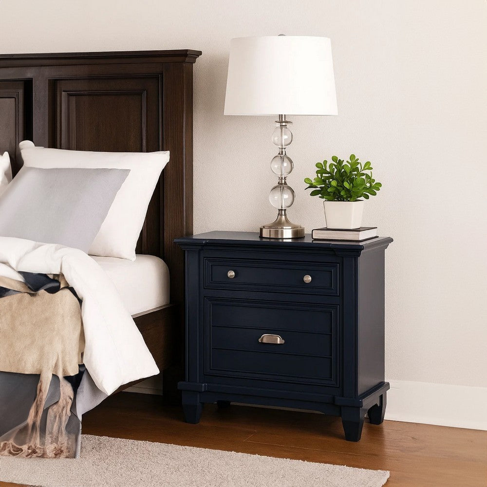 Zeny Nightstand | 1 Cup Handle Drawer w 1 Shelf | Slate Blue Solid Wood