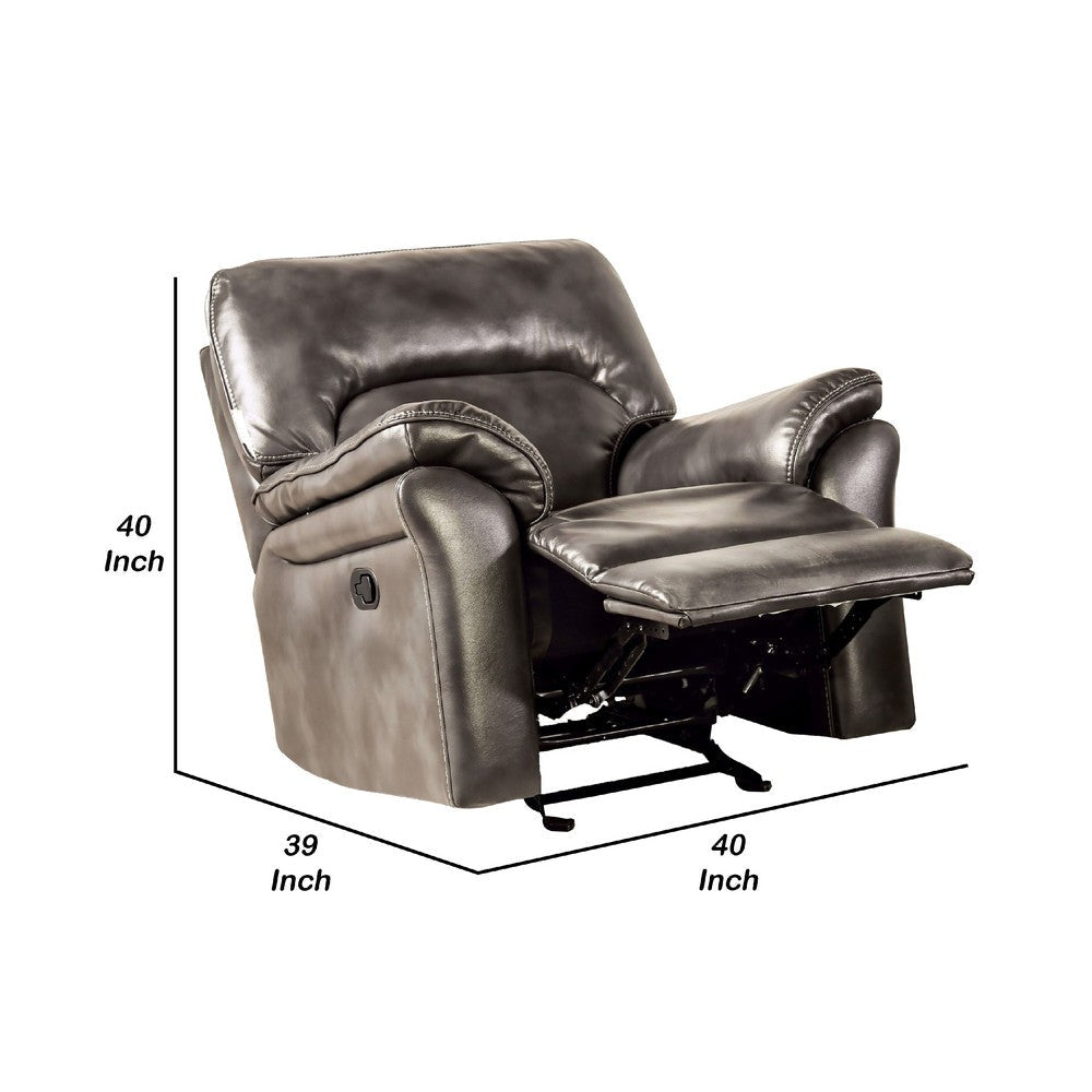 Josy Manual Glider Recliner Chair | Pillow Top Arms | Dark Gray Faux Leather BM340938