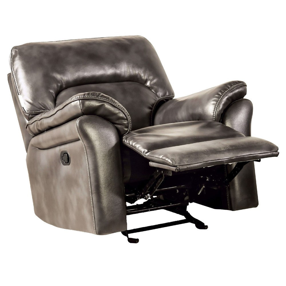 Josy Manual Glider Recliner Chair | Pillow Top Arms | Dark Gray Faux Leather