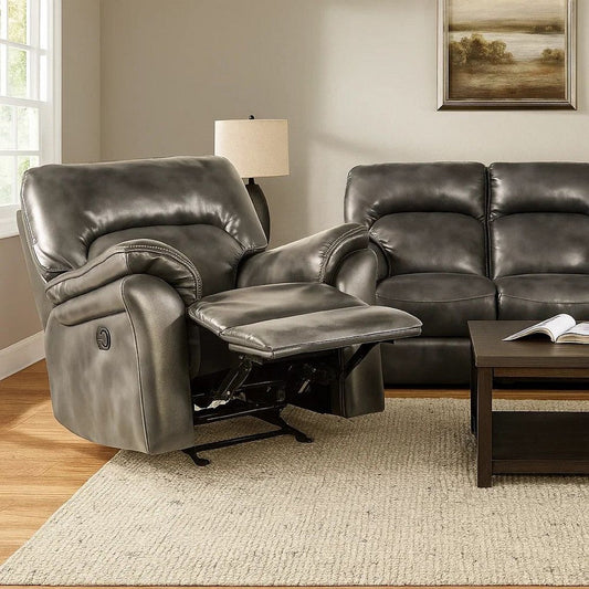 Josy Manual Glider Recliner Chair | Pillow Top Arms | Dark Gray Faux Leather
