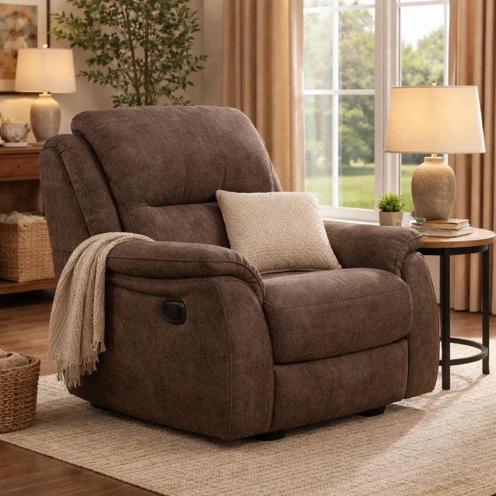Heny Manual Glider Recliner Chair | Plush Dark Brown Pillow Top Arms