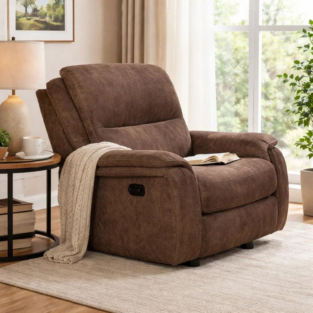 Heny Manual Glider Recliner Chair | Plush Dark Brown Pillow Top Arms