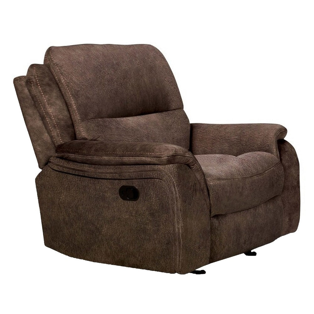 Heny Manual Glider Recliner Chair | Plush Dark Brown Pillow Top Arms