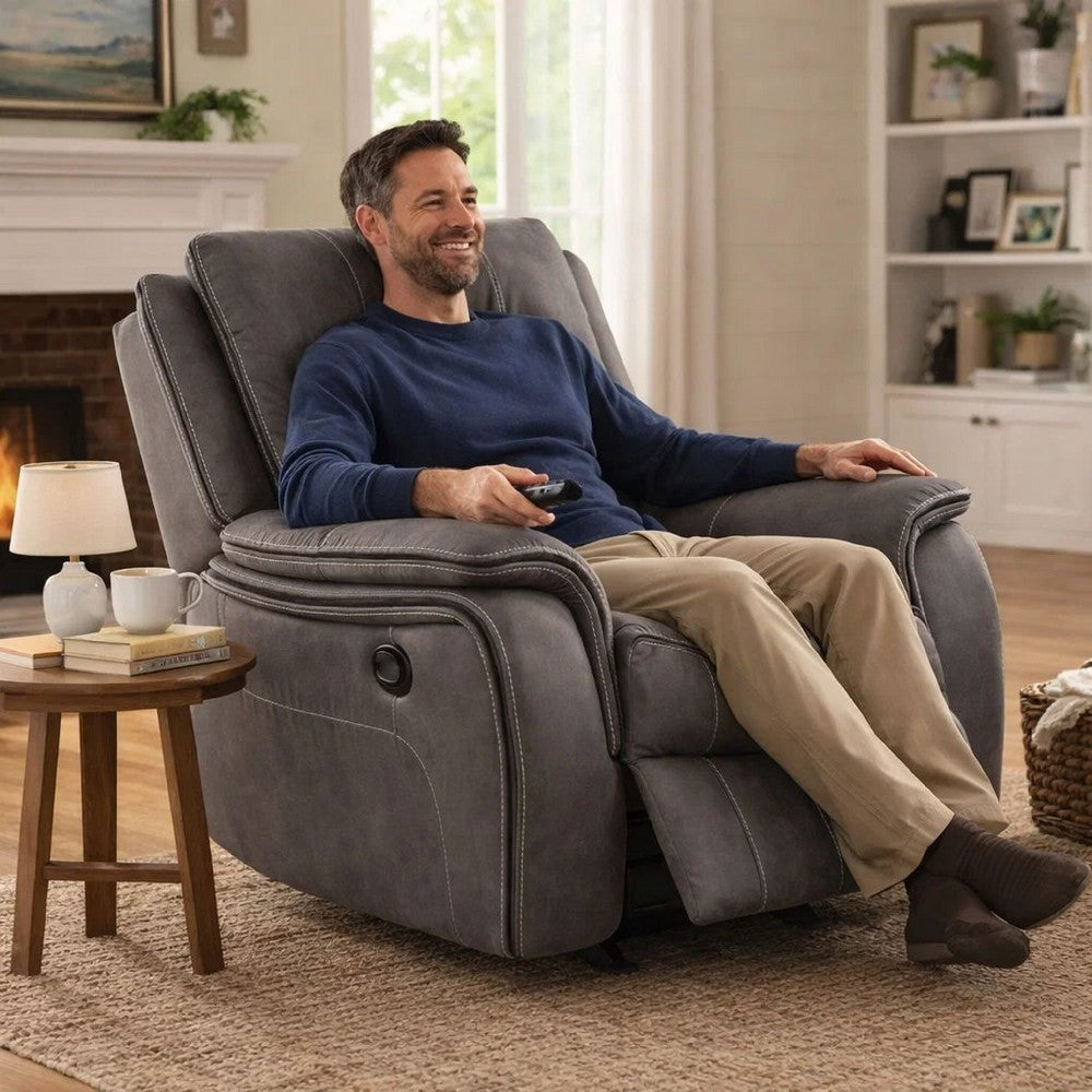 Heny Manual Glider Recliner Chair | Plush Dark Gray Pillow Top Arms