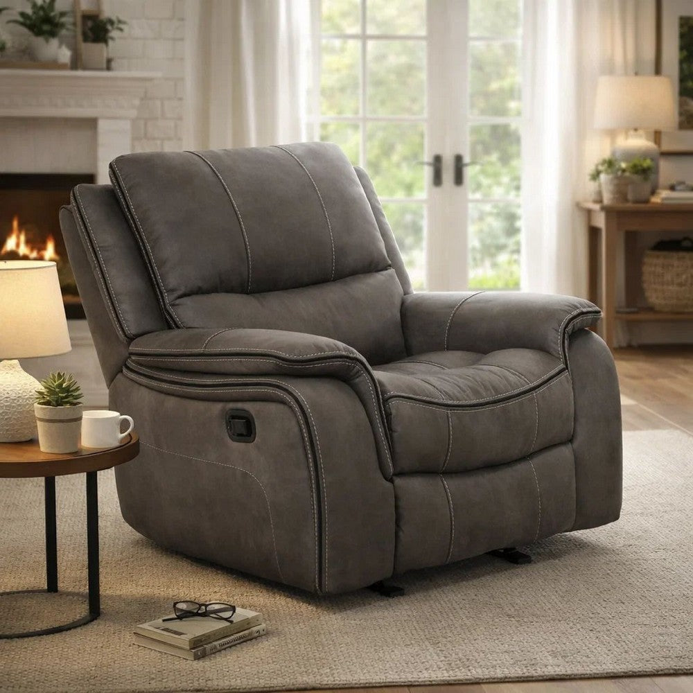 Heny Manual Glider Recliner Chair | Plush Dark Gray Pillow Top Arms
