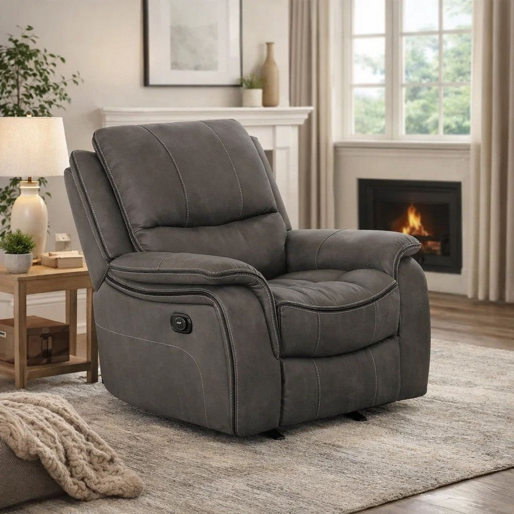Heny Manual Glider Recliner Chair | Plush Dark Gray Pillow Top Arms