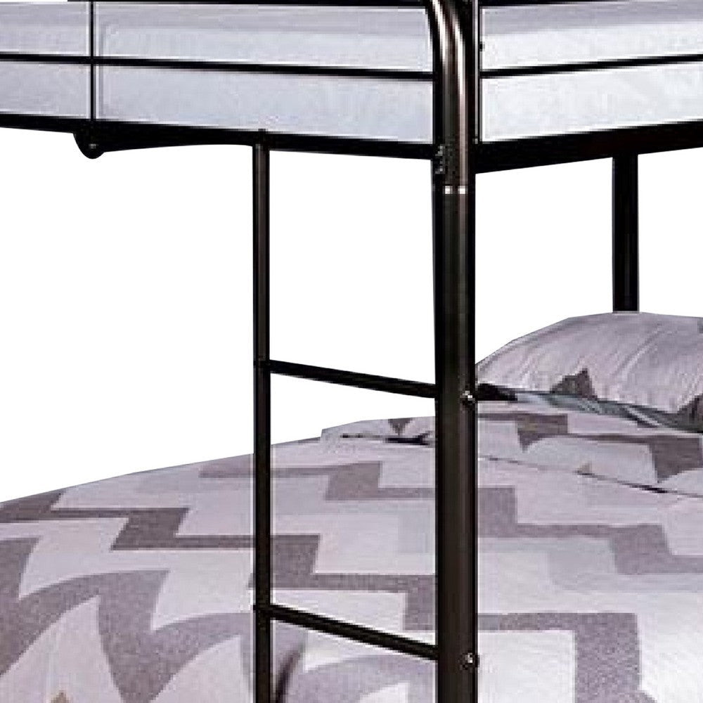Raina Twin Over Twin Bunk Bed | Black Metal Frame | Attached Side Ladder BM340945