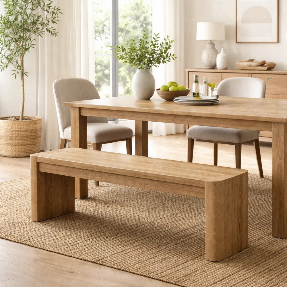 Edey Dining Bench | Rounded Corners | 51" Oak Brown Solid Rubberwood