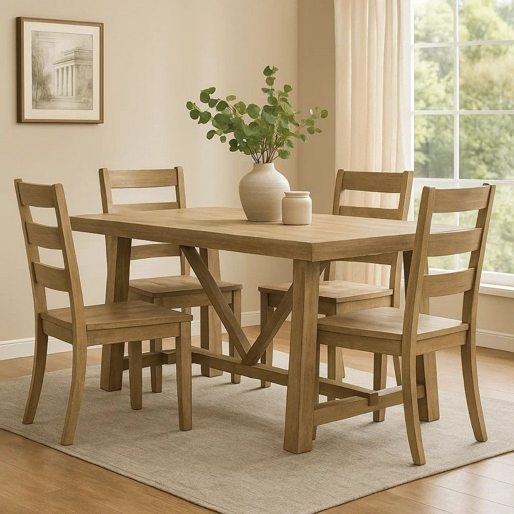 Gexy Dining Table | 84" | Brown Oak Veneer | Trestle Angled Base