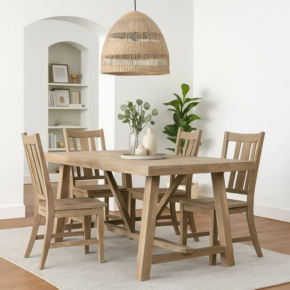 Gexy Dining Table | 84" | Brown Oak Veneer | Trestle Angled Base