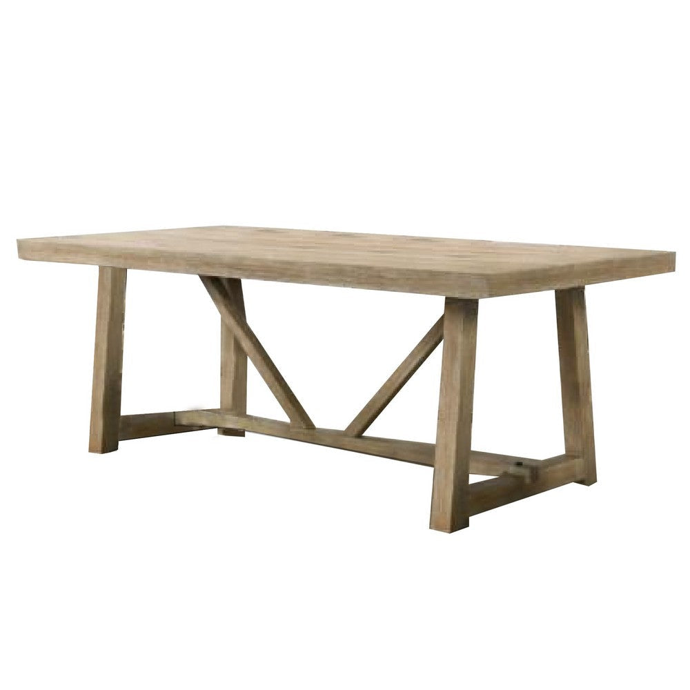 Gexy Dining Table | 84" | Brown Oak Veneer | Trestle Angled Base