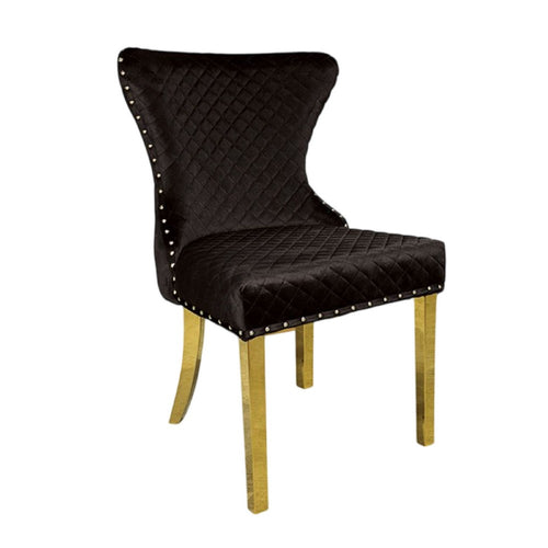 Anova Dining Side Chair Set of 2 | Diamond Pattern Black Seat | Gold Leg