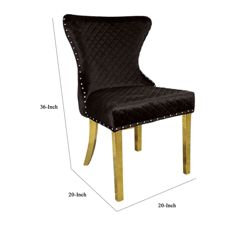 Anova Dining Side Chair Set of 2 | Diamond Pattern Black Seat | Gold Leg