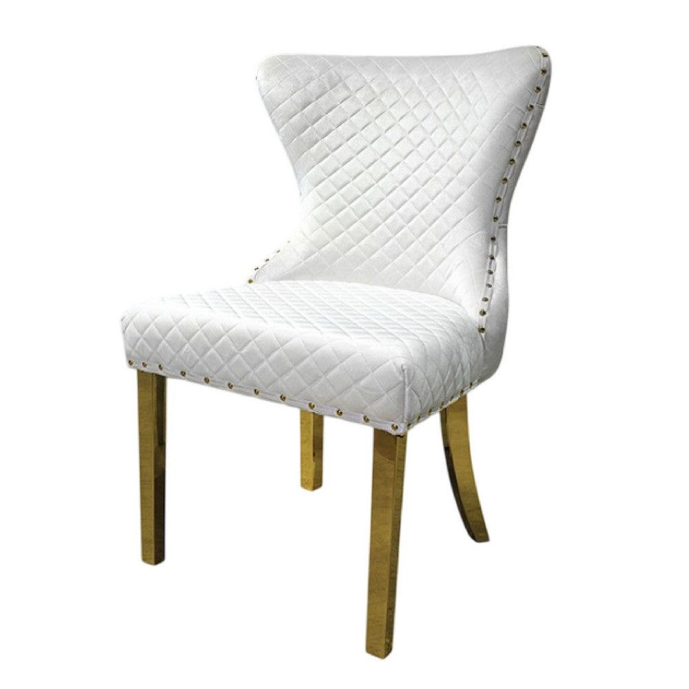 Anova Dining Side Chair Set of 2 | Diamond Pattern White Seat | Gold Leg