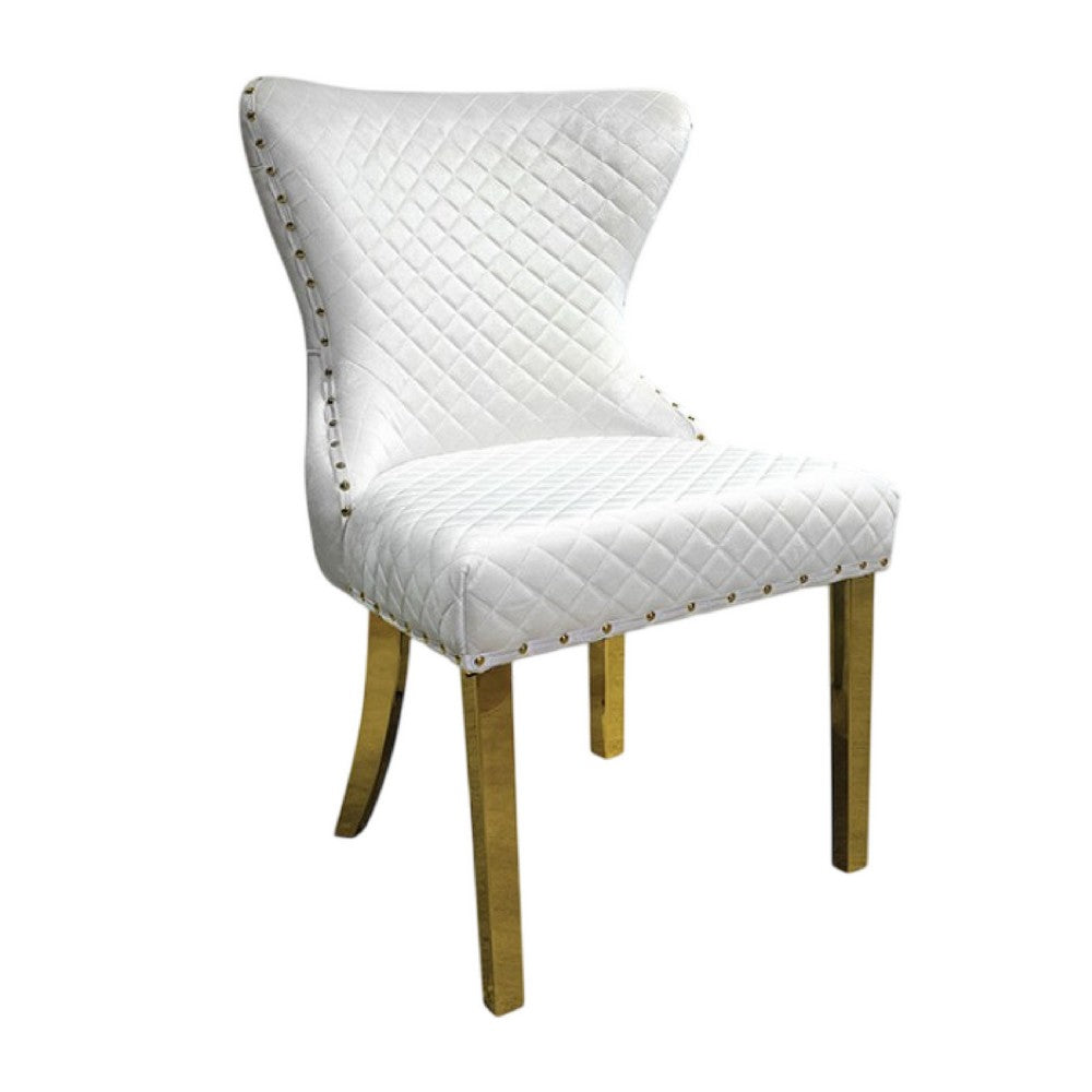 Anova Dining Side Chair Set of 2 | Diamond Pattern White Seat | Gold Leg