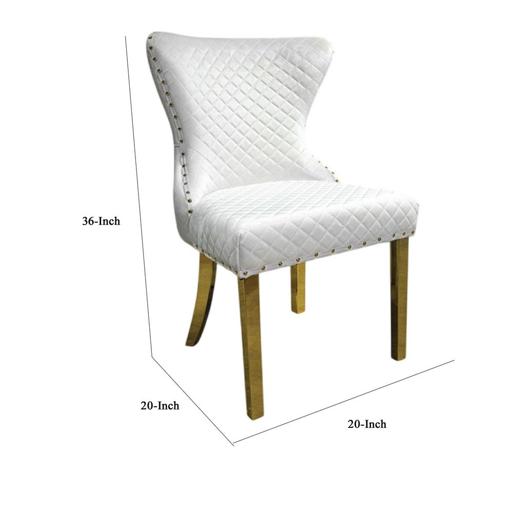 Anova Dining Side Chair Set of 2 | Diamond Pattern White Seat | Gold Leg