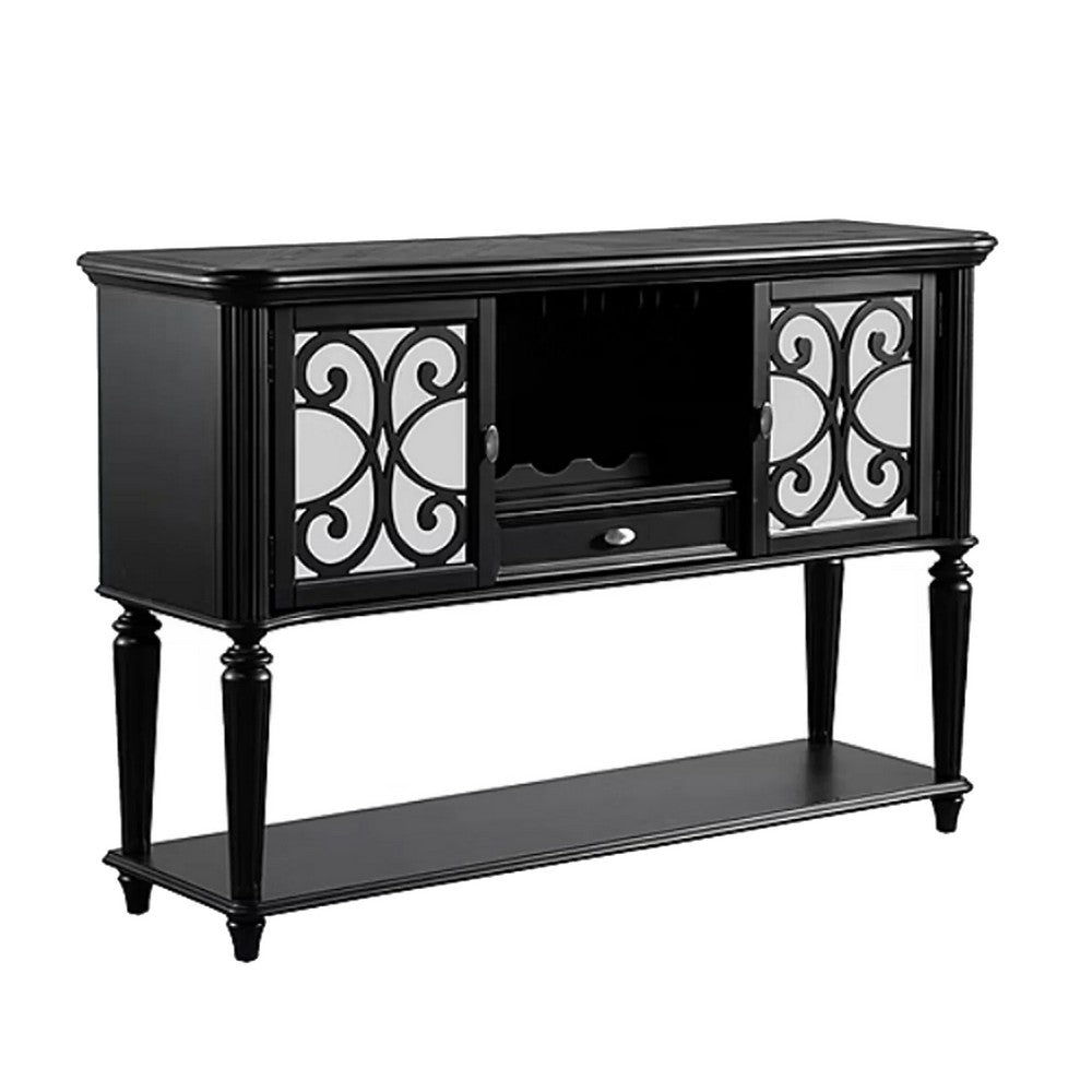 Hixe Dining Sideboard Server | 60" | 1 Drawer w 2 Cabinets & Open Wine Rack | Black