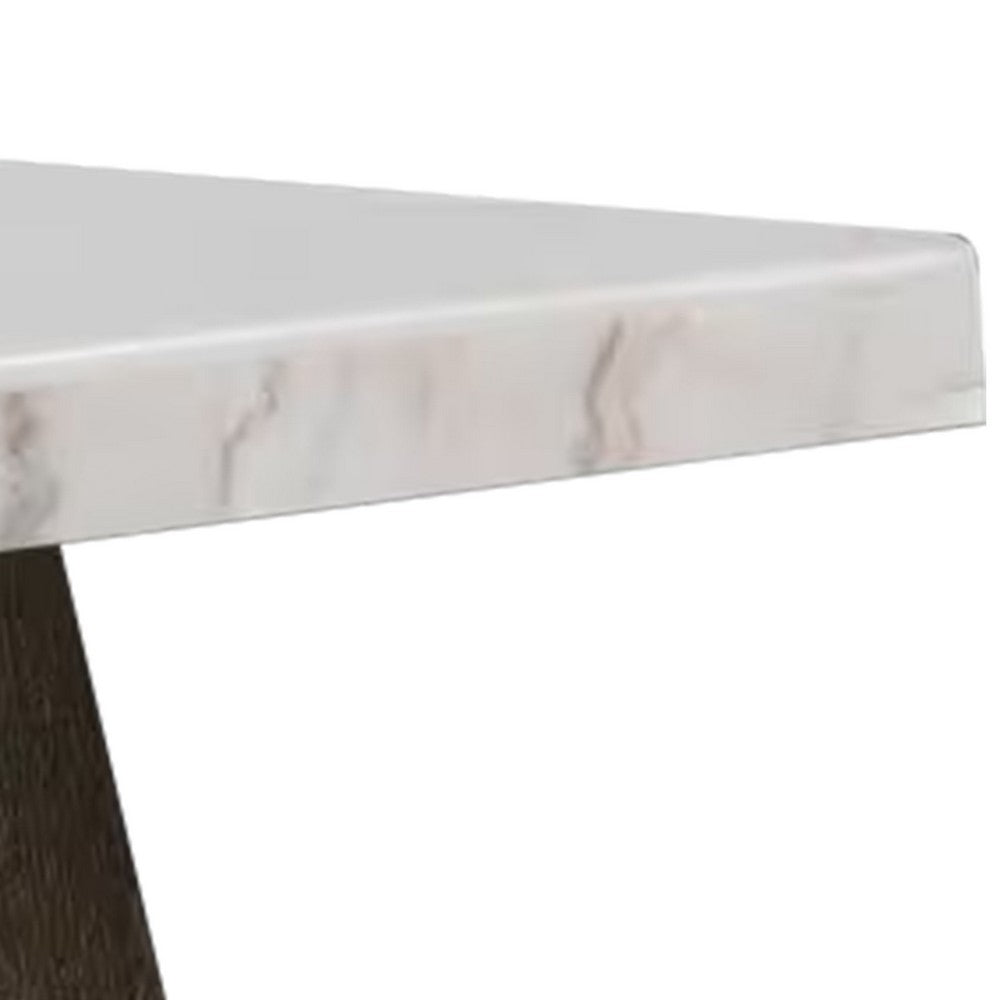 Asten Side End Table | 22" | Square White Marble Top | Walnut Brown