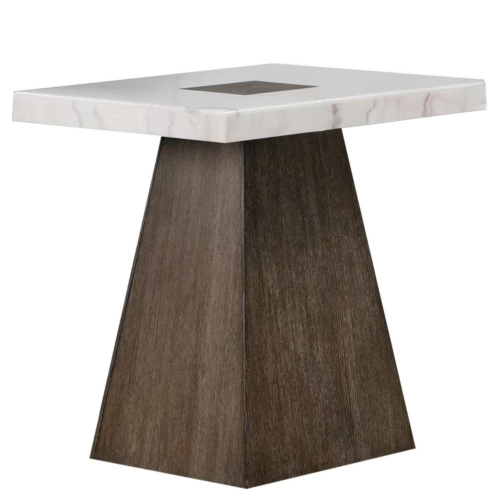 Asten Side End Table | 22" | Square White Marble Top | Walnut Brown