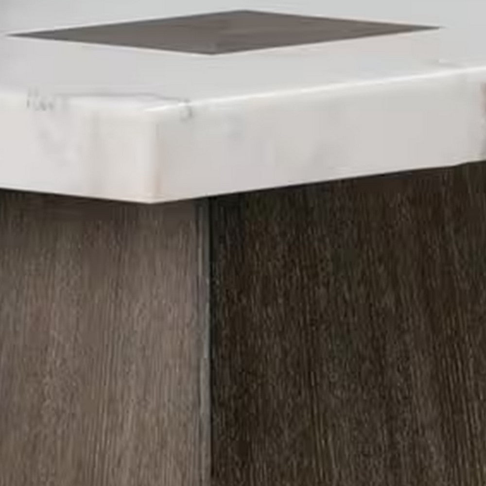 Asten Side End Table | 22" | Square White Marble Top | Walnut Brown