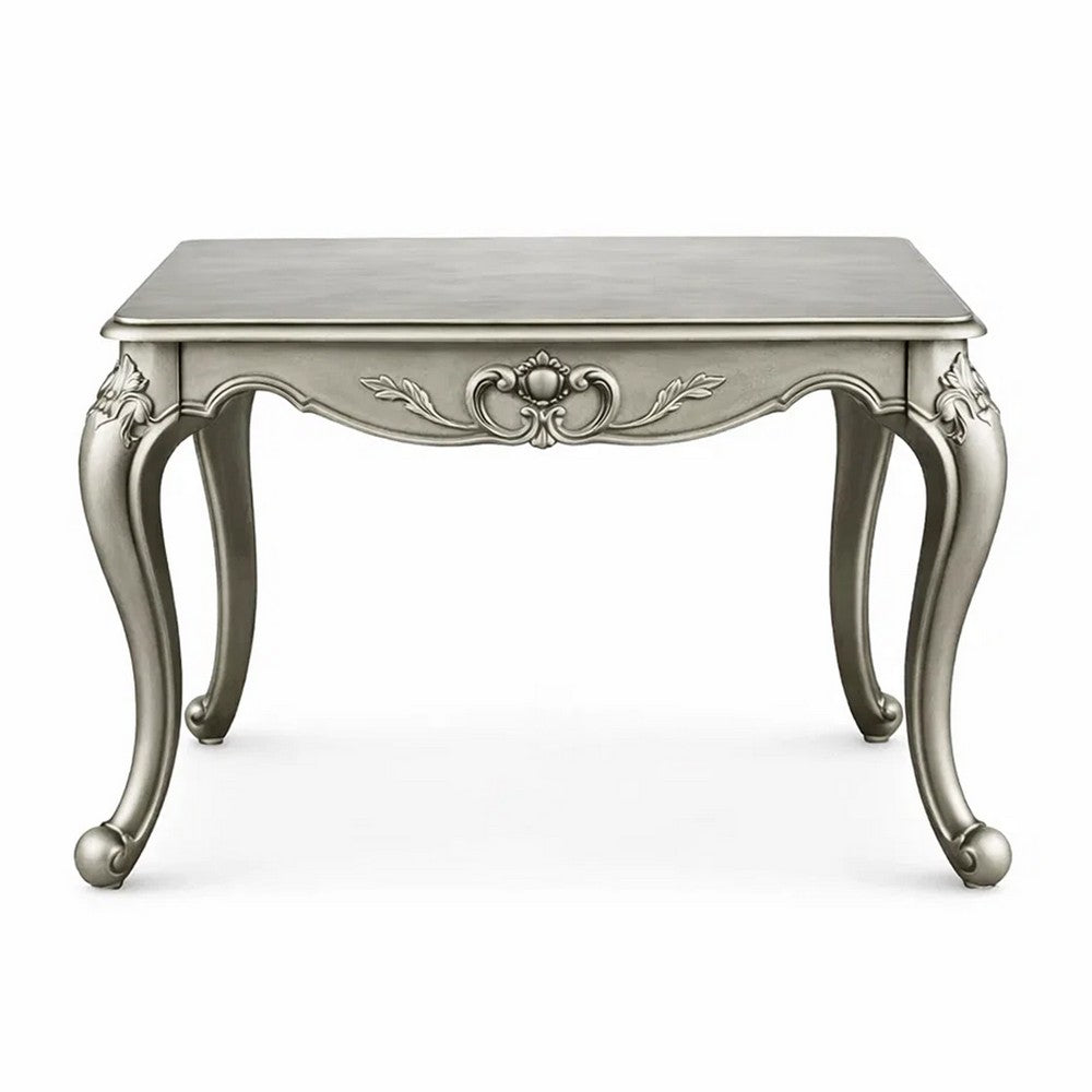 Miz Side End Table | 28" | Carved Cabriole Legs | Champagne Silver